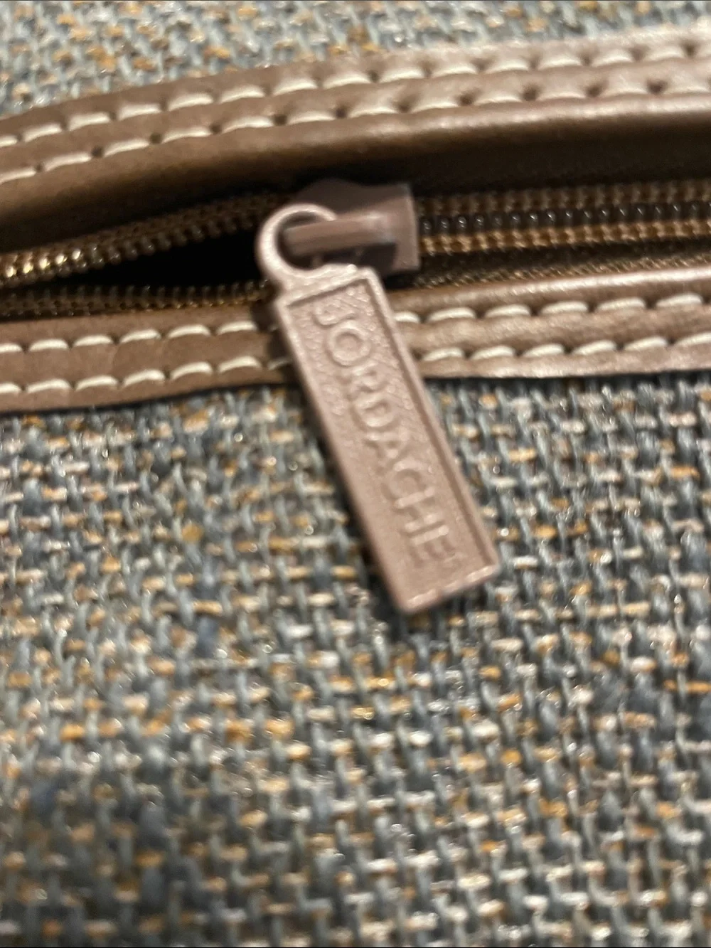 Jordache vintage Grey Tweed Shoulder Bag with Tan Trim